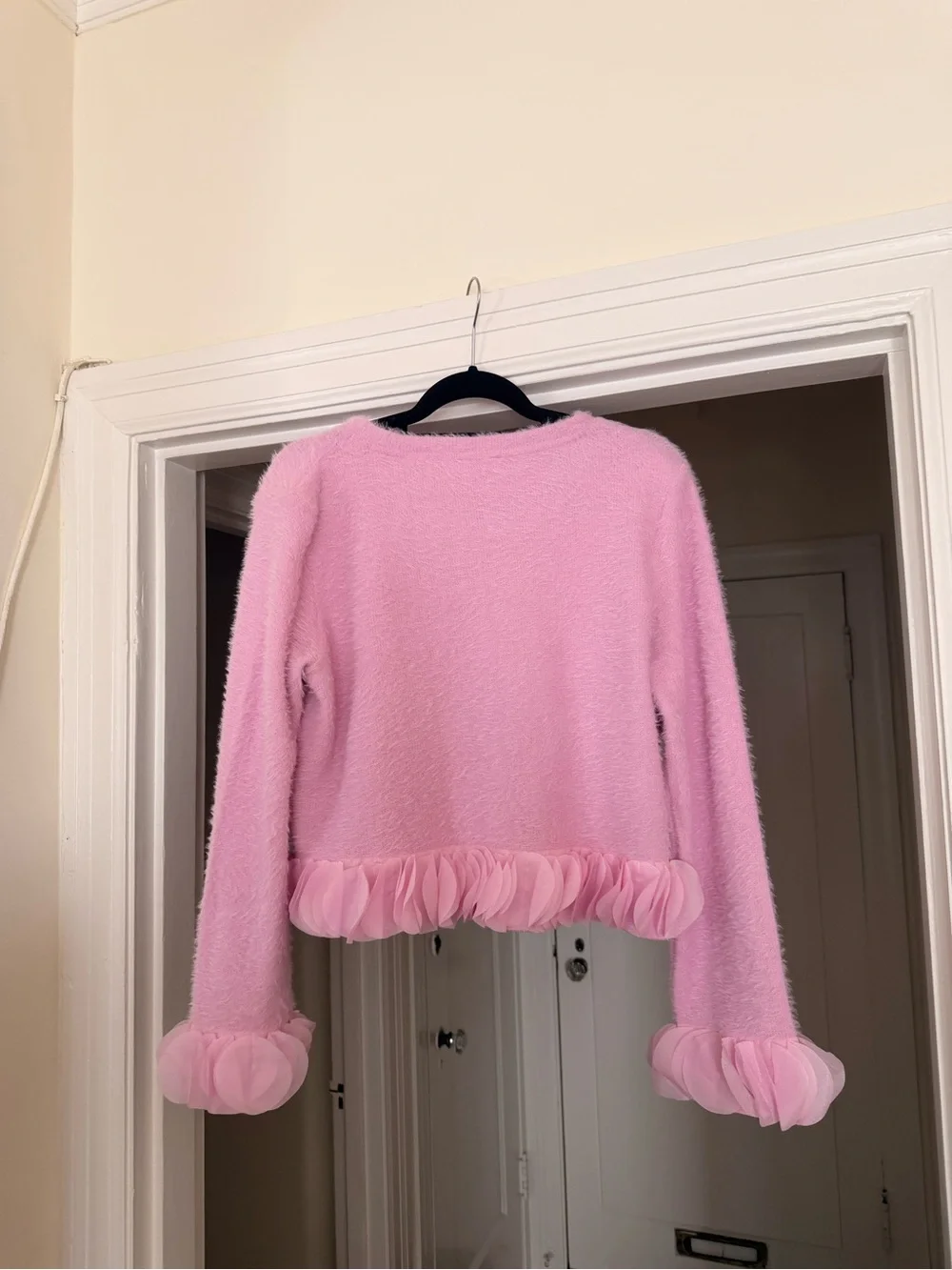 Soft Pink Ruffled Hem Sweater Top
